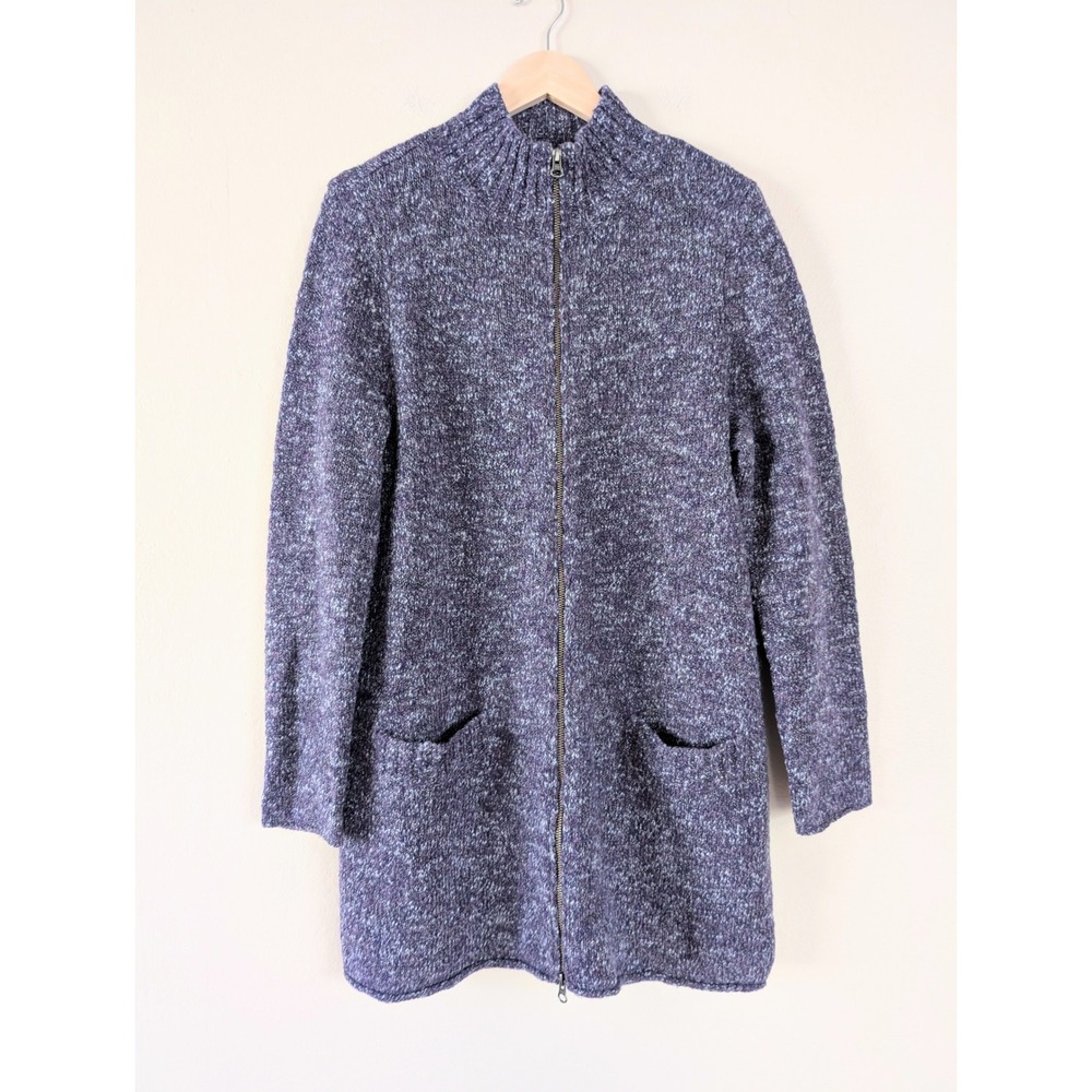 J.Jill Wool Alpaca Blend Full Zip Long Cardigan Purple Marled L Lagenlook Boho